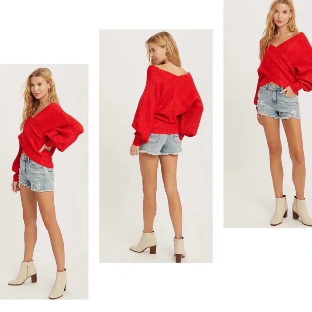 Ruby Red Cross Over Sweater Size M/L - Picture 3 of 6